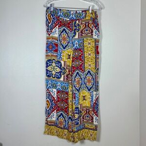 Haute Hippie Womens Wide Leg Crop Pants Size L Multicolor Pockets Boho Patchwork